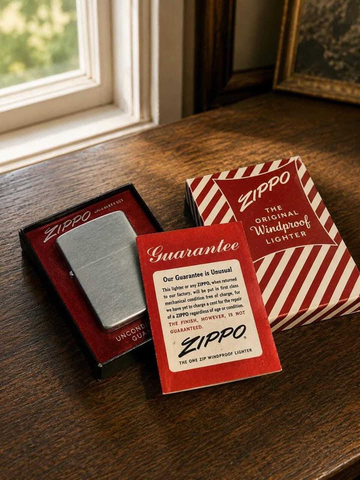 Vintage 1953-1955 Zippo Windproof Lighter in Original Candy Stripe Box | Brushed Chrome Pat. 2517191