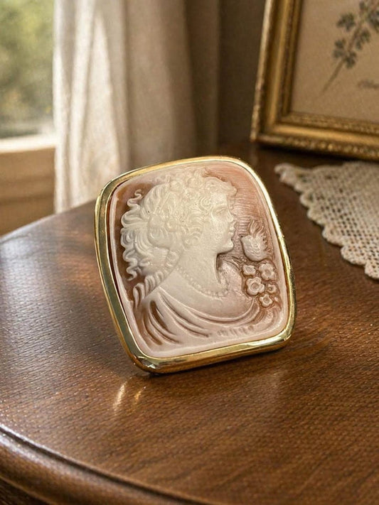 Vintage Victorian Revival Molded Resin Cameo Brooch Pendant - Lady, Bird & Flowers