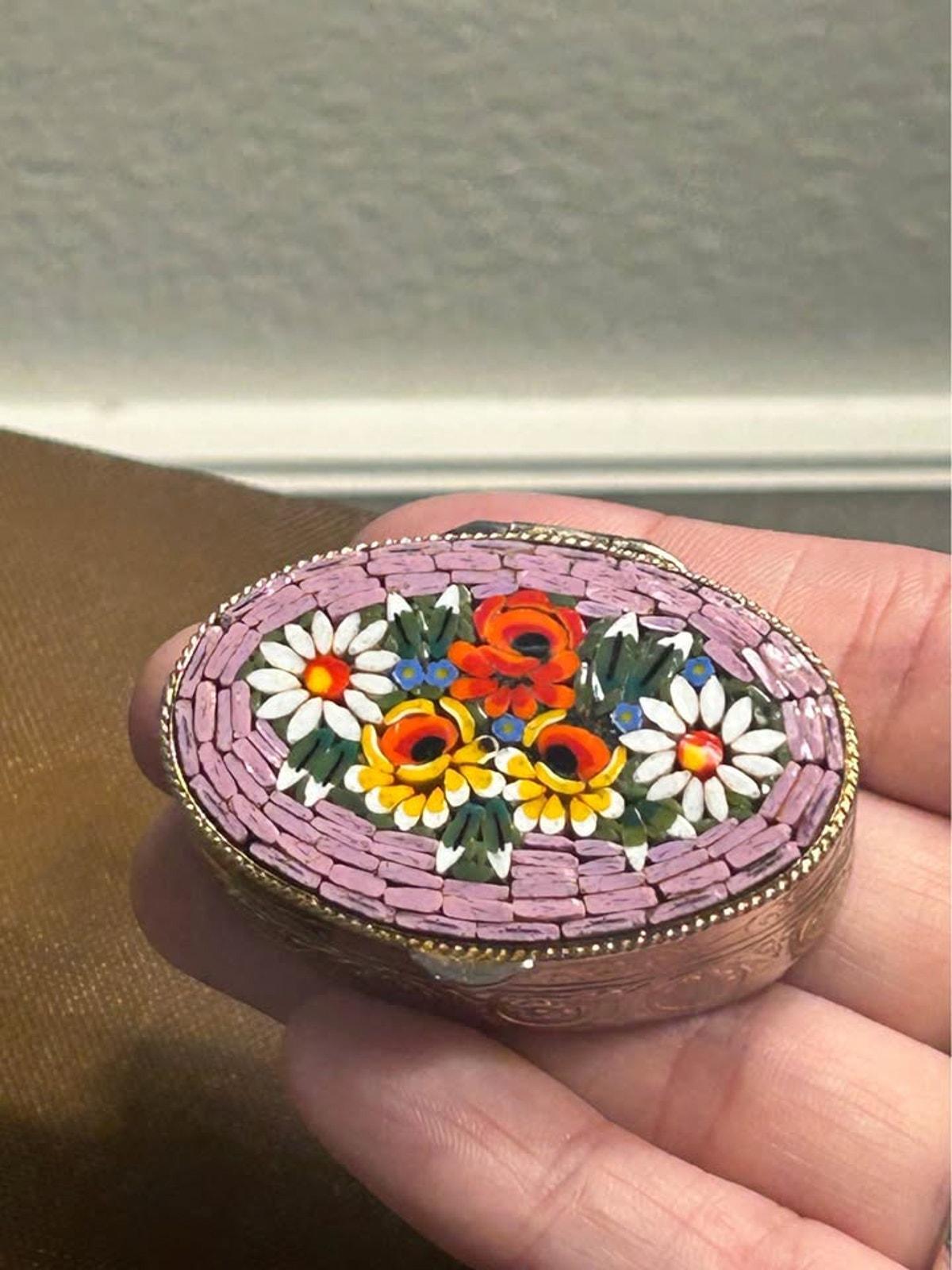 Vintage Italian Micro Mosaic Floral Pill Box