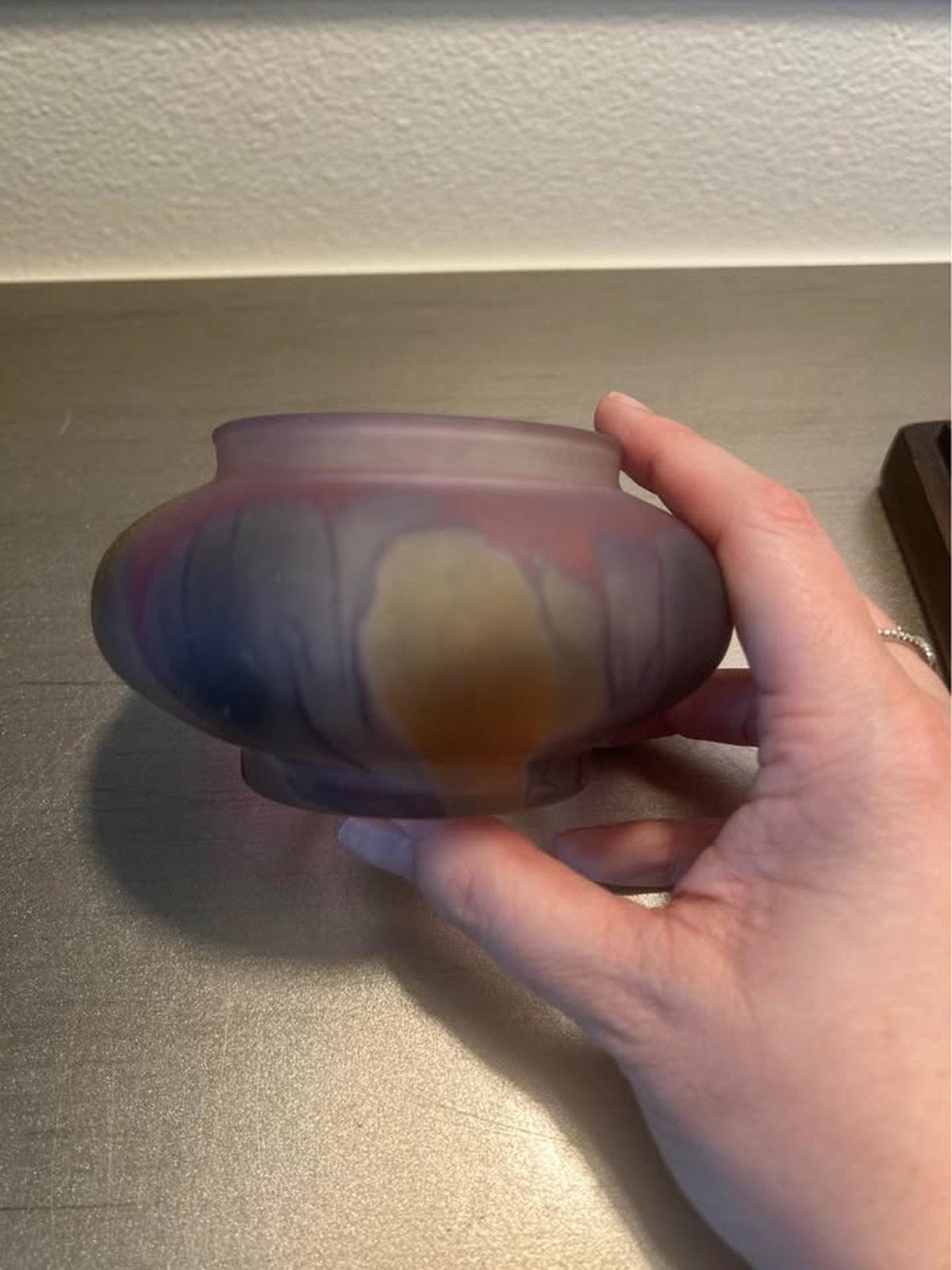 Nouveau Art Glass by Rueven Hand Painted Frosted Satin Glass Cabinet Vase