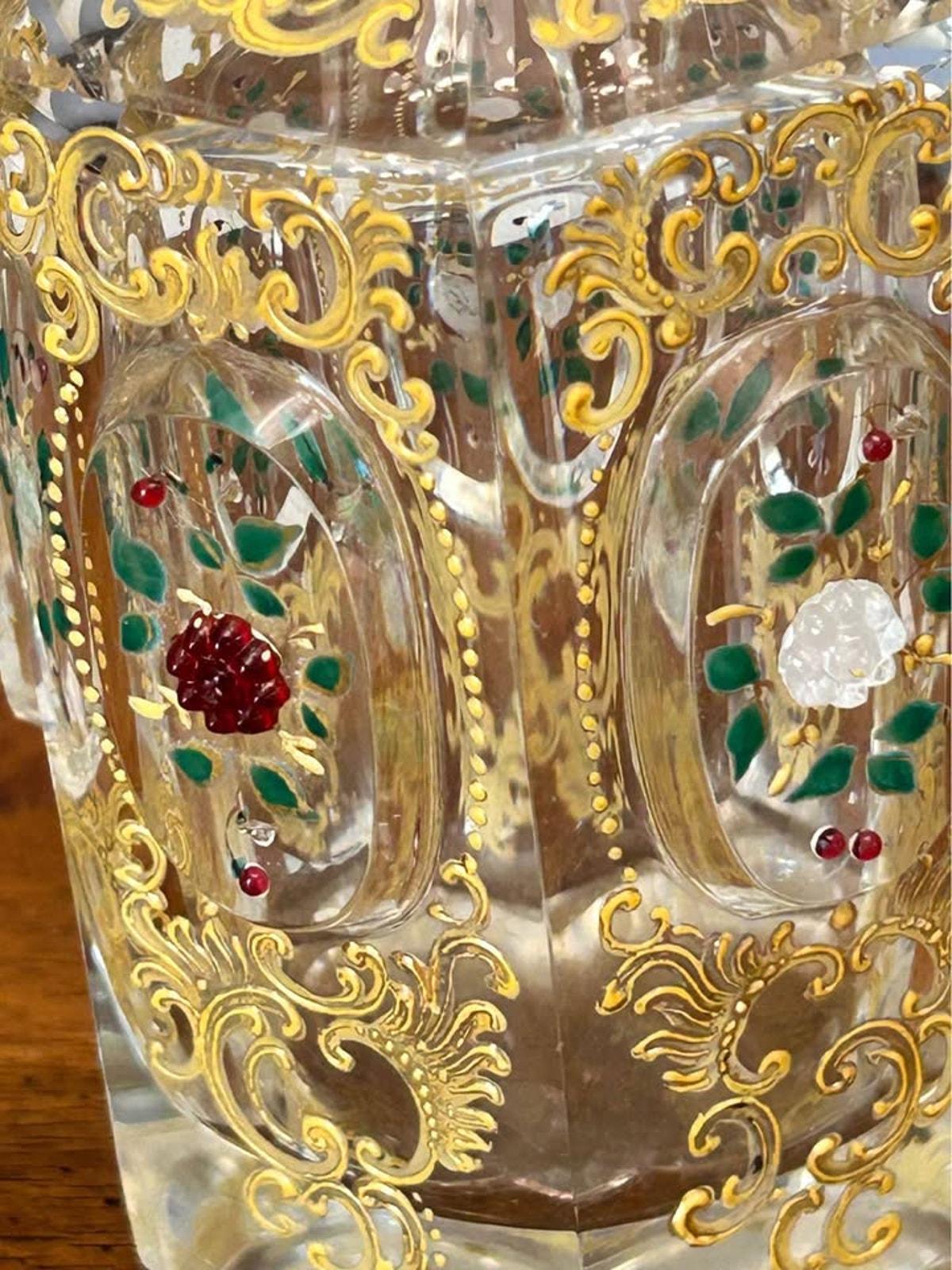 Antique Bohemian Gilded Crystal Perfume Atomizer Bottle