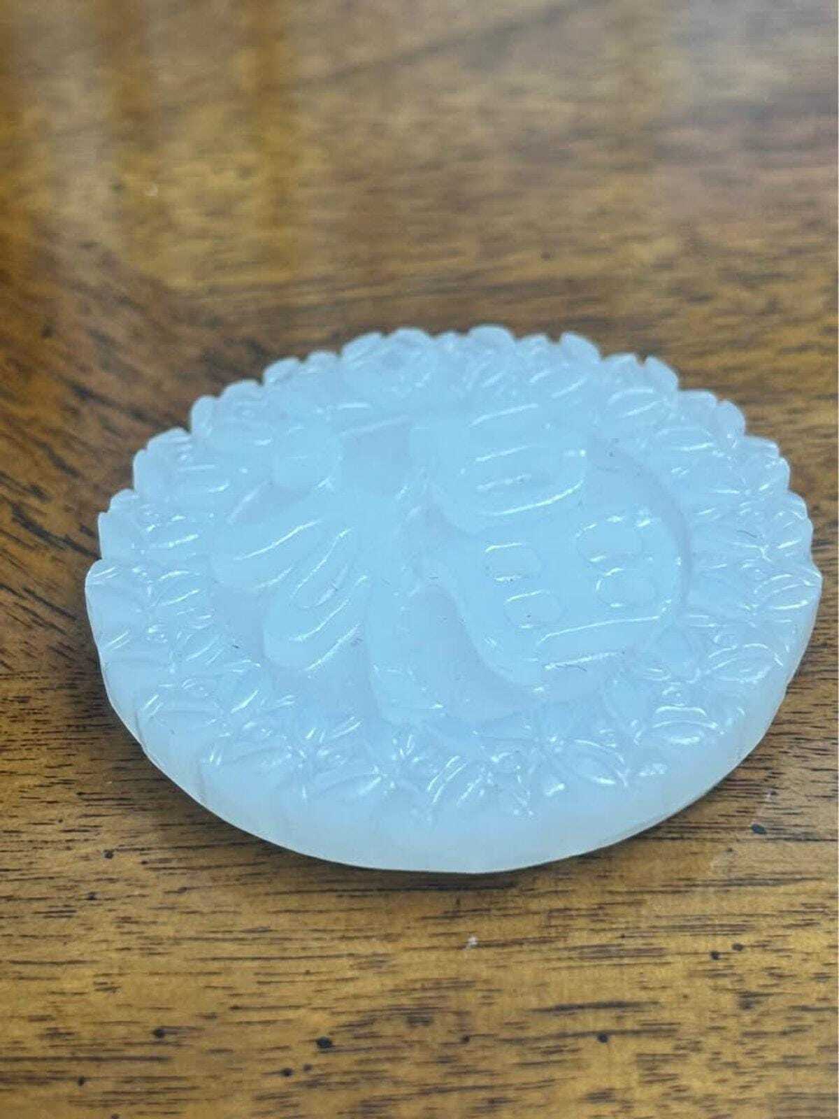 Vintage Chinese White Glass Fu Character Pendant Good Fortune Medallion