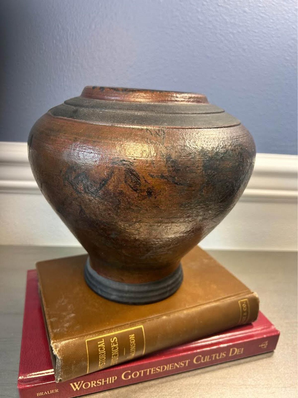 Neff 1993 Studio Pottery Urn | Brutalist Metallic Ceramic Vessel | Earthy Wabi Sabi Decor
