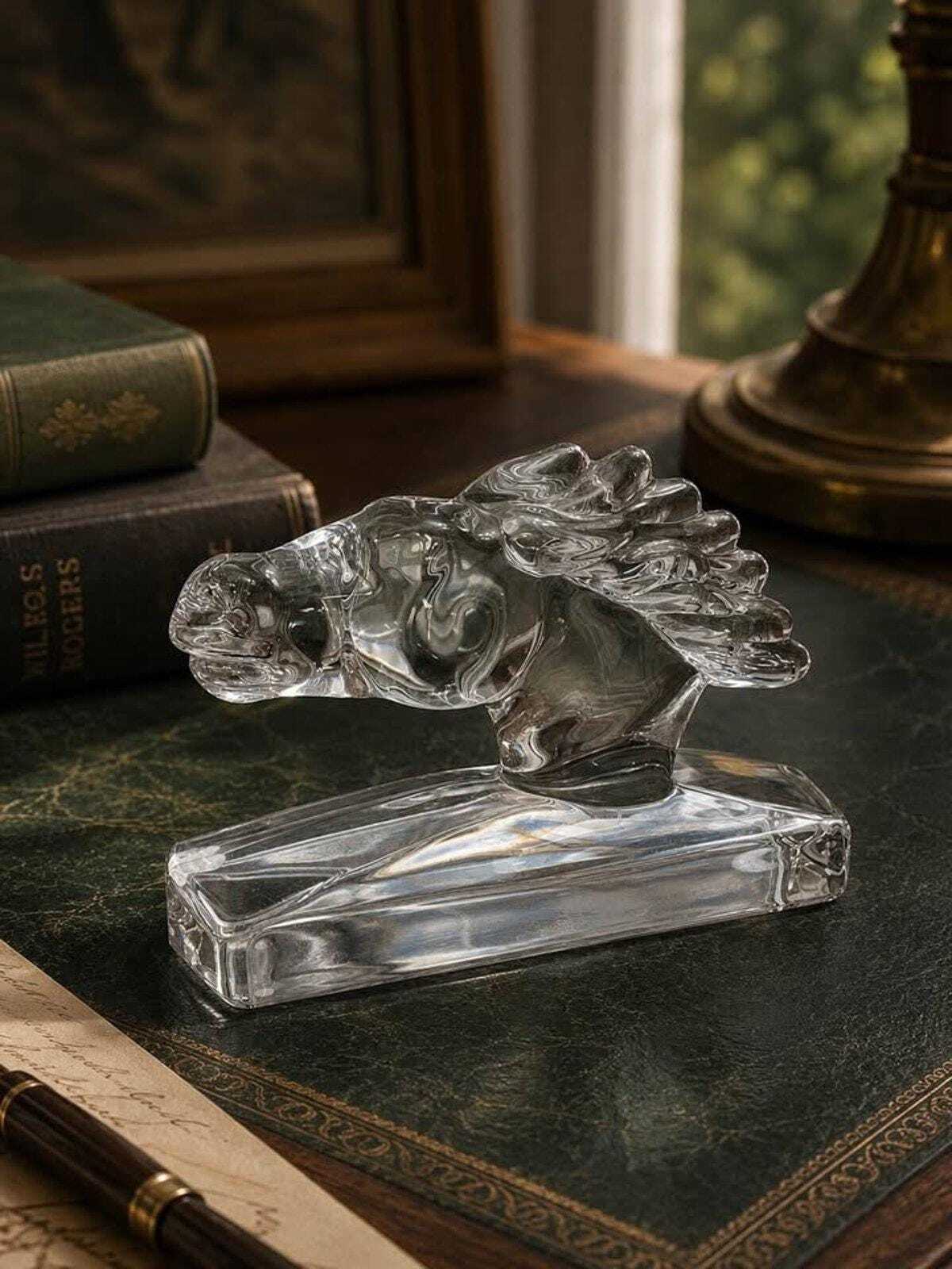 Vintage Sèvres France Clear Crystal Horse Head Sculpture Paperweight