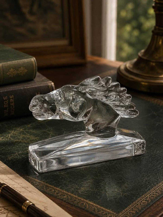 Vintage Sèvres France Clear Crystal Horse Head Sculpture Paperweight
