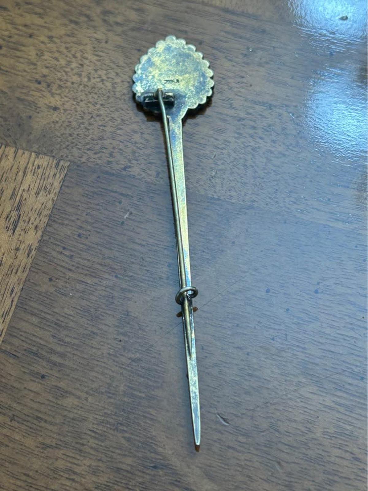 Antique J. Tostrup Sterling Silver Enamel Shawl Pin, Viking Revival Stick Brooch