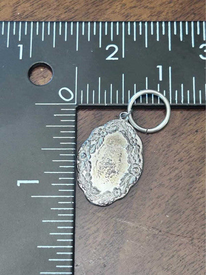Antique S. Kirk & Son Sterling Silver Floral Repousse Keychain Tag