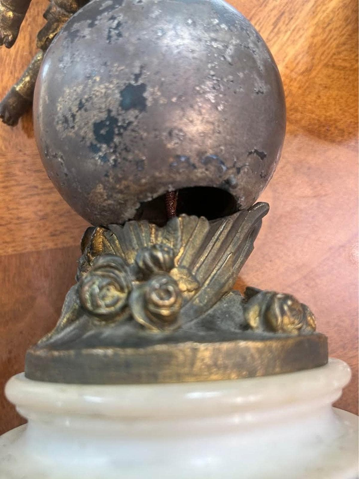 Antique French Style Gilt Spelter Putti Candlesticks on Marble Bases