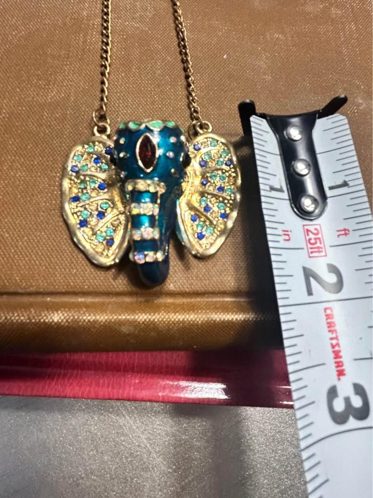 Vintage Betsey Johnson Blue Enamel Elephant Pendant Necklace