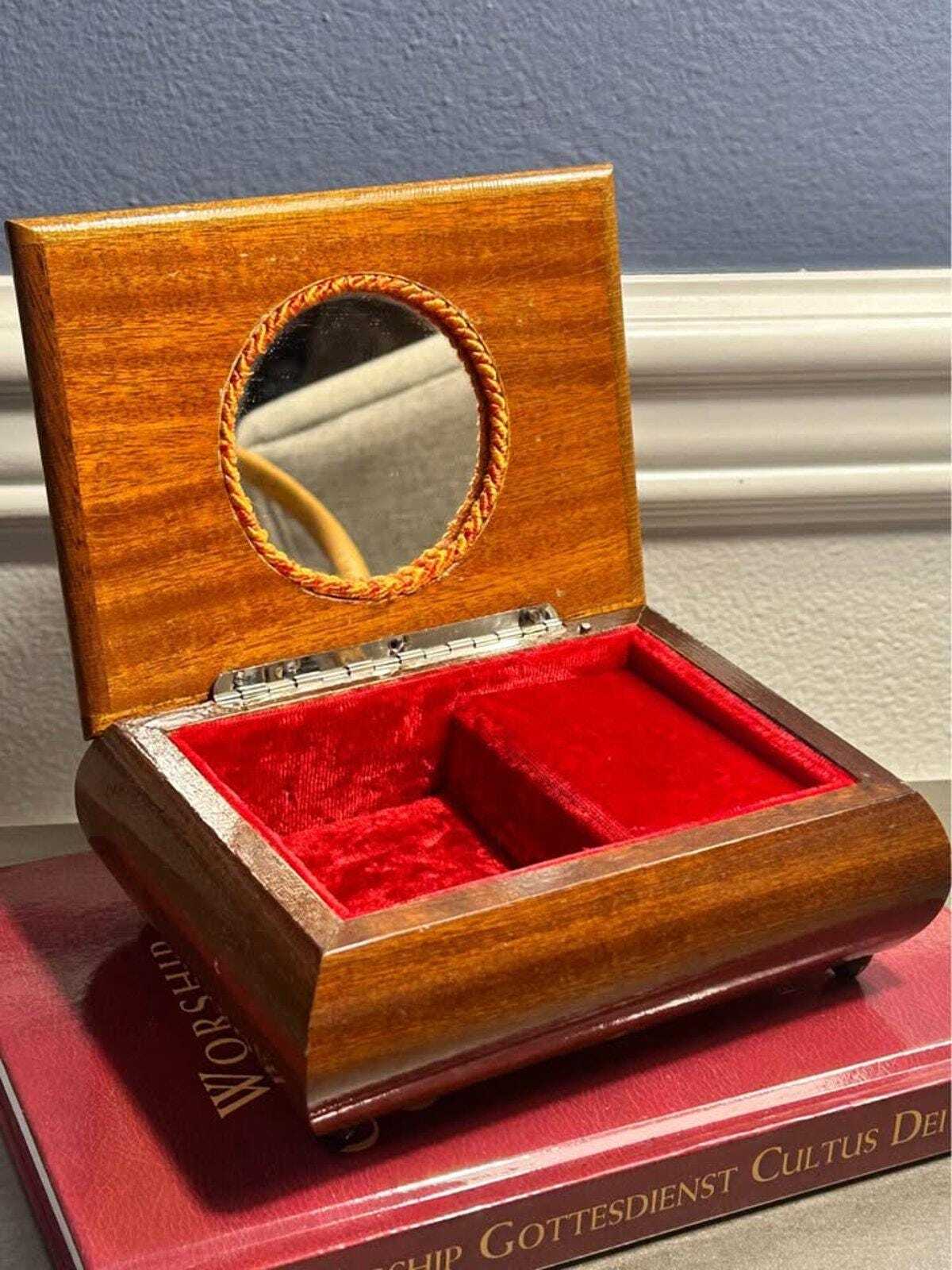 Vintage Italian Wood Music Jewelry Box with Swiss Reuge Movement