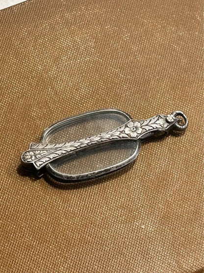Antique Sterling Silver Floral Engraved Folding Lorgnette
