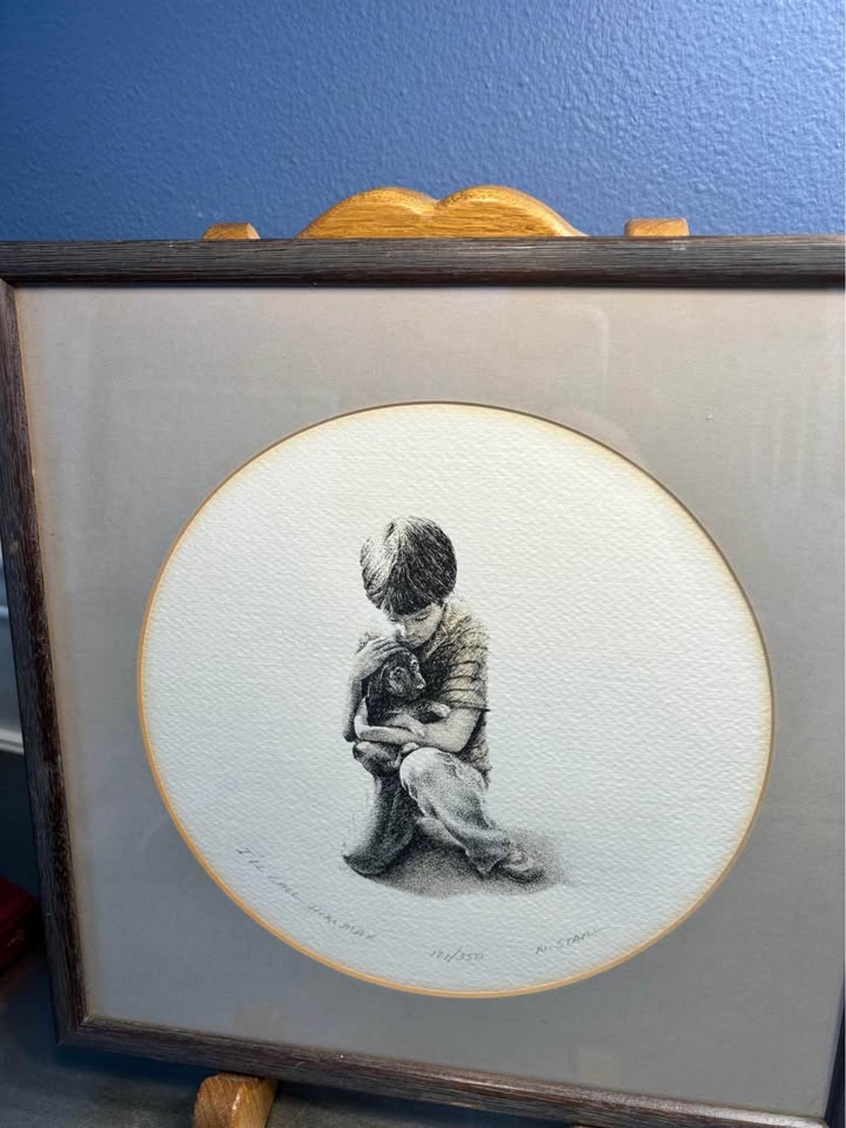 Marv Stahl Signed Limited Edition Print "I'll Call Him Max" Framed Stippling Art