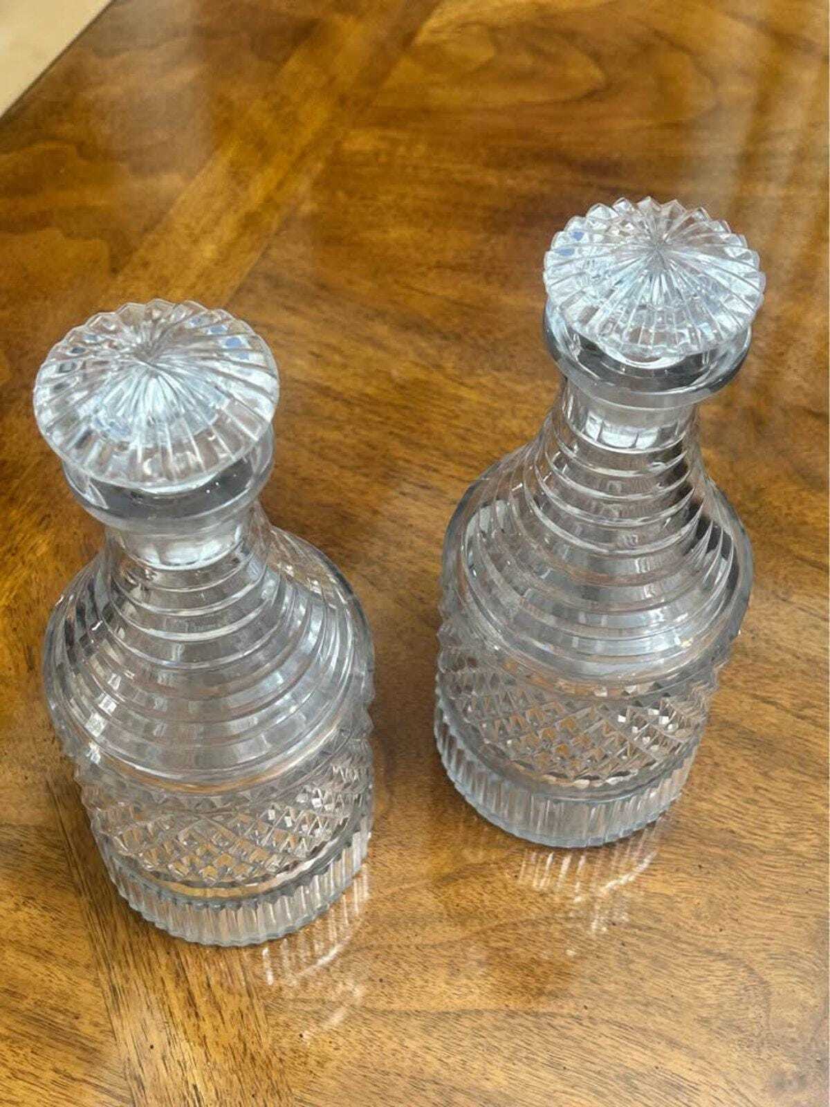Vintage Cut Crystal Step-Neck Decanter Pair | Anglo-Irish Georgian Style Barware
