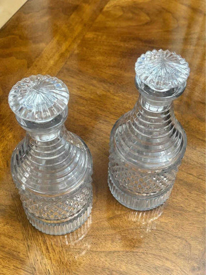 Vintage Cut Crystal Step-Neck Decanter Pair | Anglo-Irish Georgian Style Barware