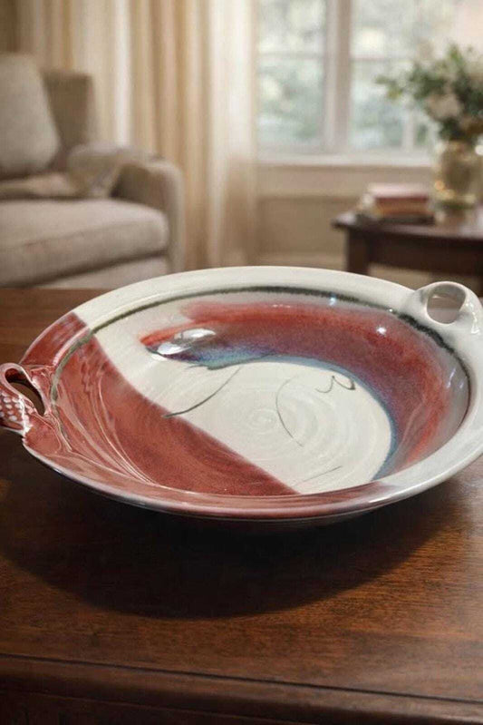 Jerry Pollari Studio Pottery Platter | Abstract Oxblood Bowl | Oregon Ceramic Art