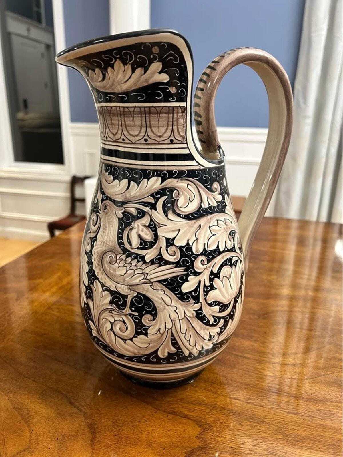 Large Vintage FIMA Deruta Majolica Hand Painted Italian Pitcher