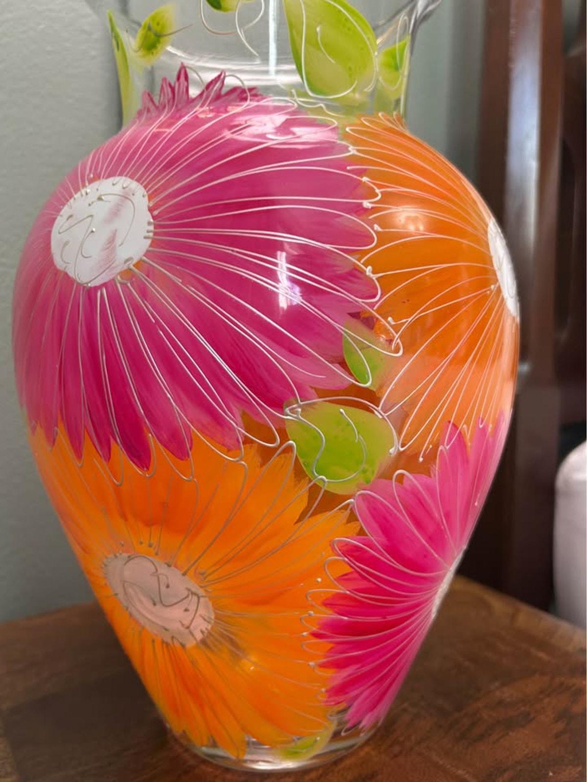 Vibrant Hand-Painted Daisy Large Pitcher & Vase Set – Leslie Painted Glass