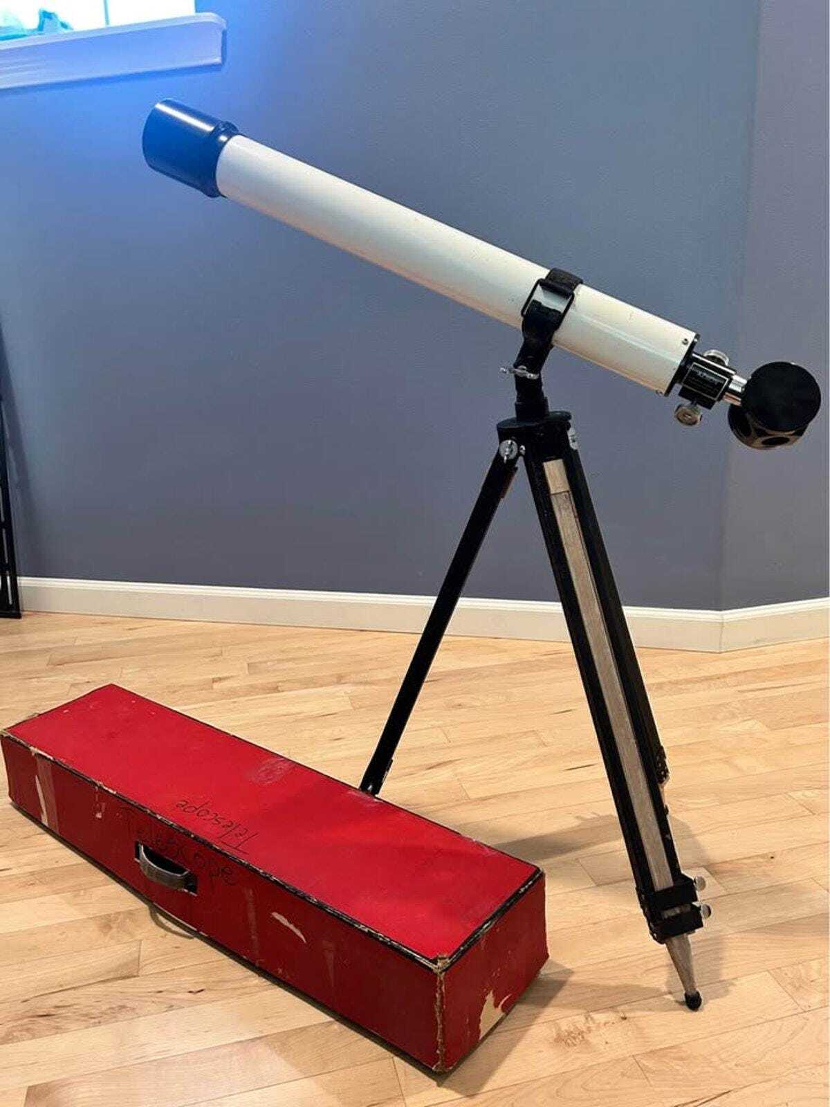 Vintage Towa Aznon 60mm Refractor Telescope with Wood Tripod & Original Box