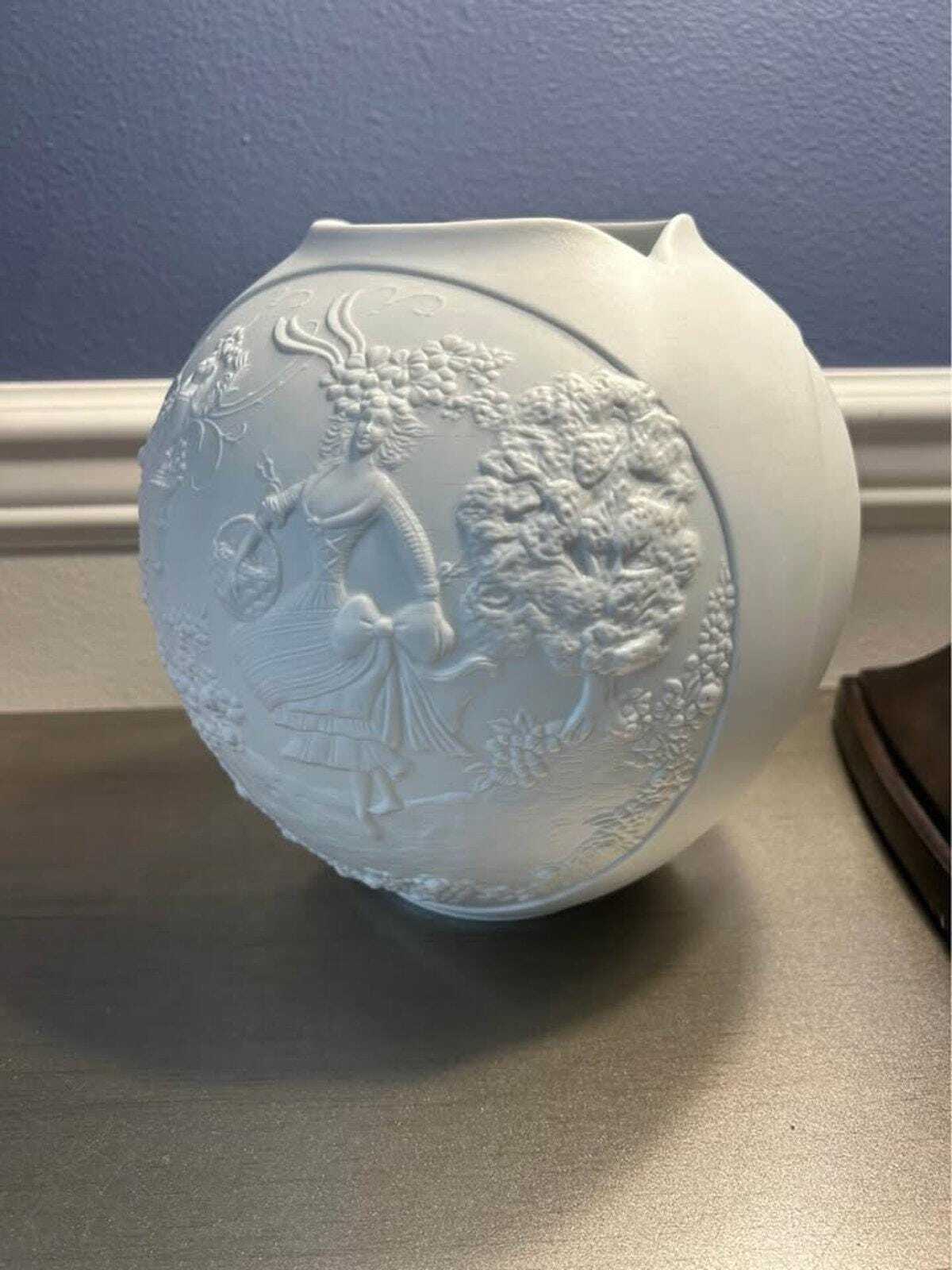 Kaiser Germany Manfred Frey White Bisque Relief Globe Vase | Model 0318