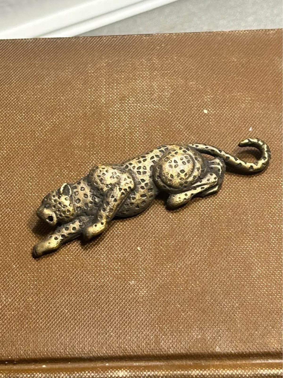 Vintage Brass Tone Crouching Leopard Brooch - 3 Inch