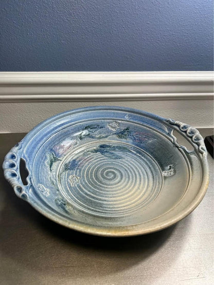 Walter Sargent 1987 Signed Large Floral Stoneware Bowl - 15.5 Inch