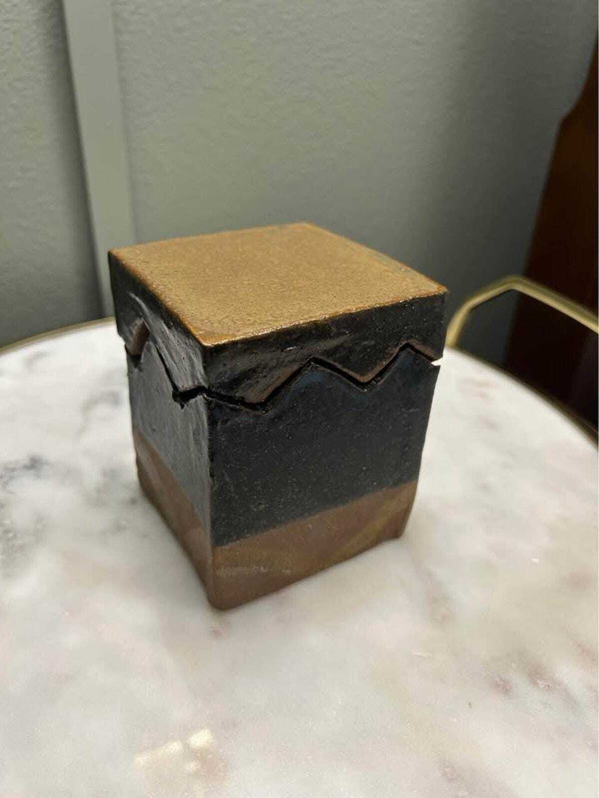 Tom Appleby Studio Pottery Lidded Box, Geometric Stoneware Vessel, PNW Art