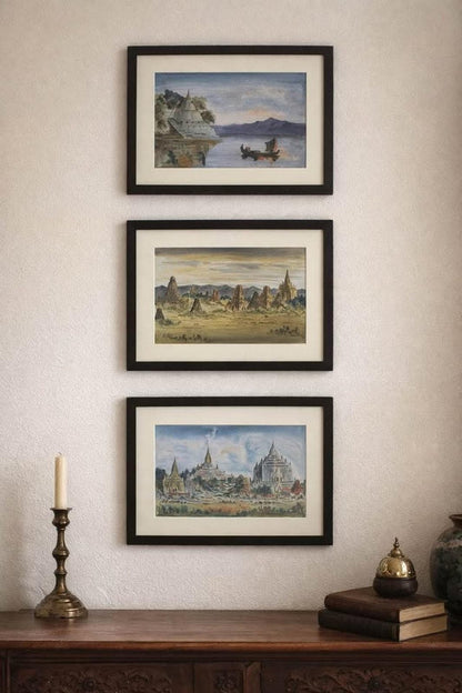 Arabian Collections Gallery - Bagan Myanmar Watercolor Set - 3 Framed Originals