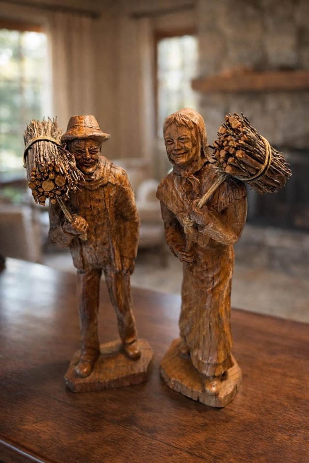 Vintage German Black Forest Carved Wood Peasant Gatherers