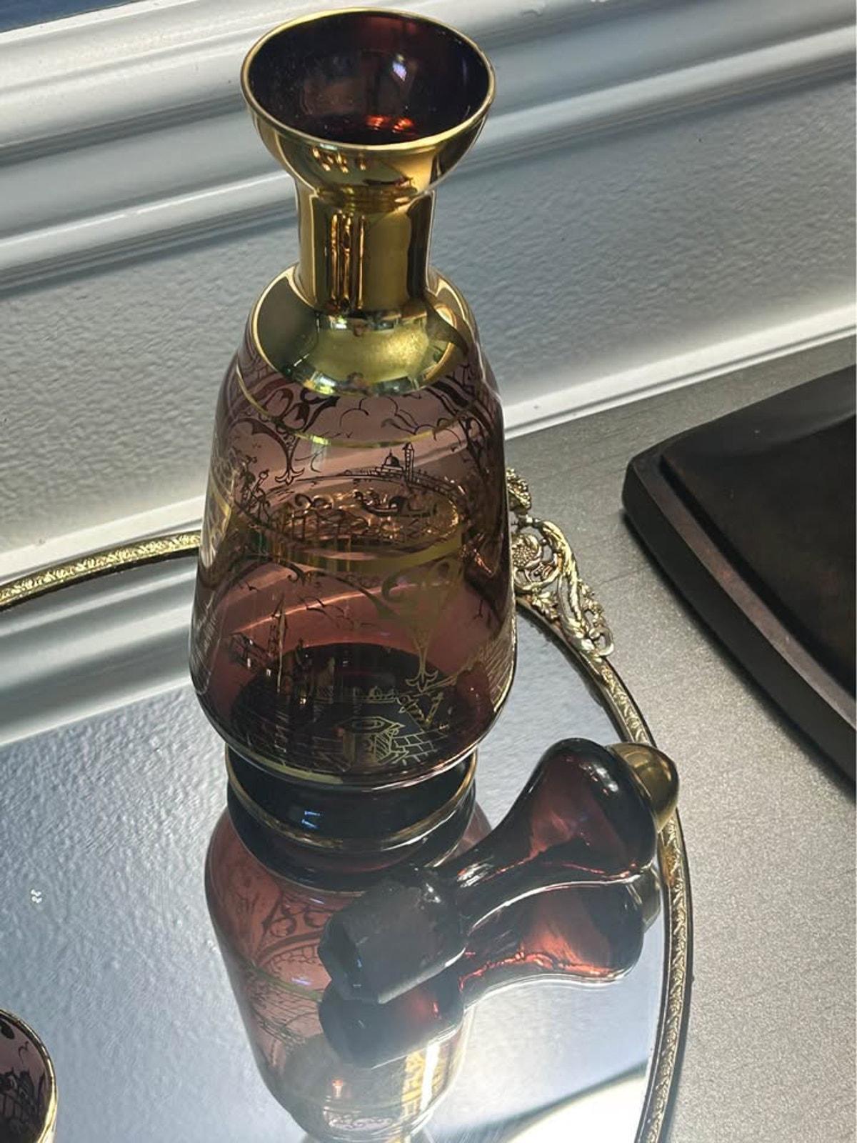 Mid-Century Venetian Amethyst Glass Decanter Set with 6 Cordial Glasses