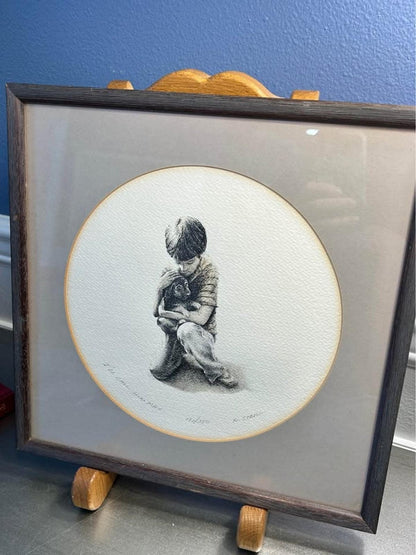 Marv Stahl Signed Limited Edition Print "I'll Call Him Max" Framed Stippling Art