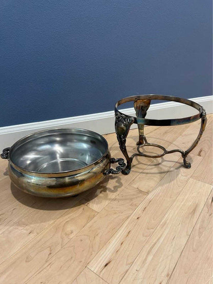 Vintage Silver Plated Chafing Dish – Victorian Revival Warming Stand