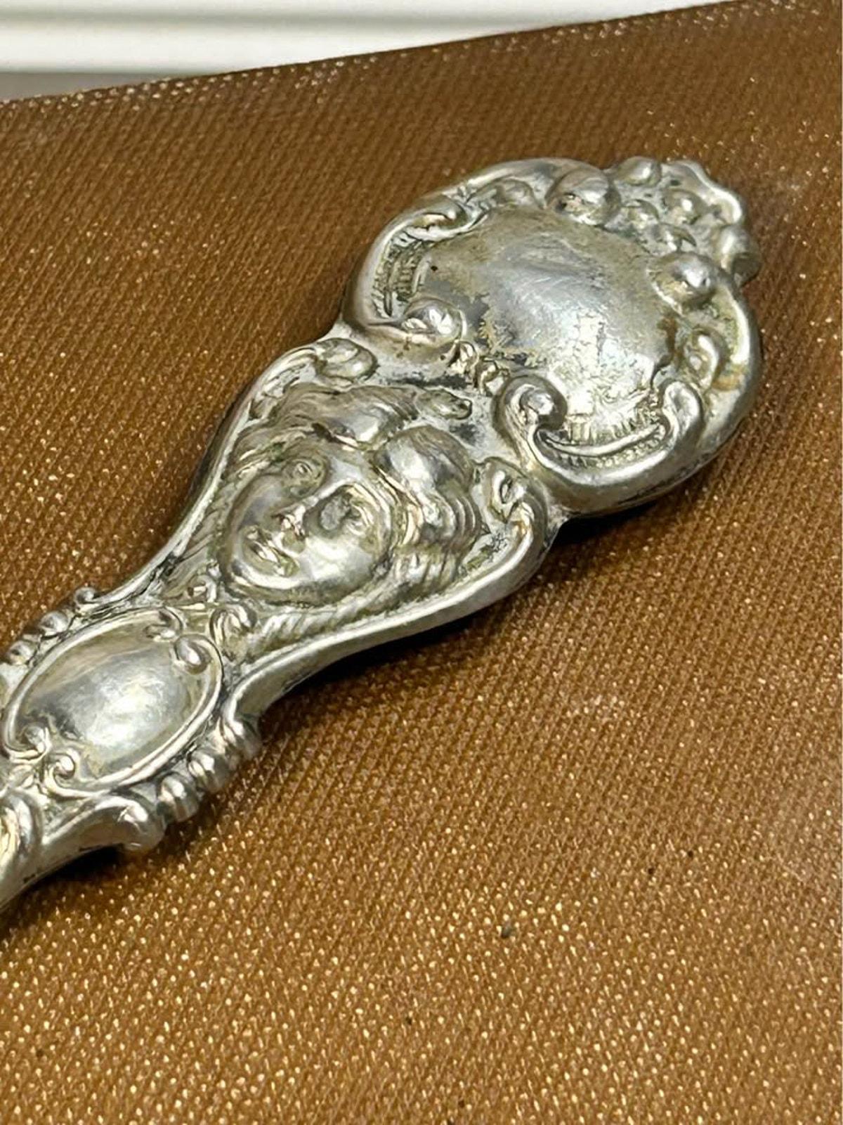 Antique Art Nouveau Sterling Silver Lady Portrait Button Hook