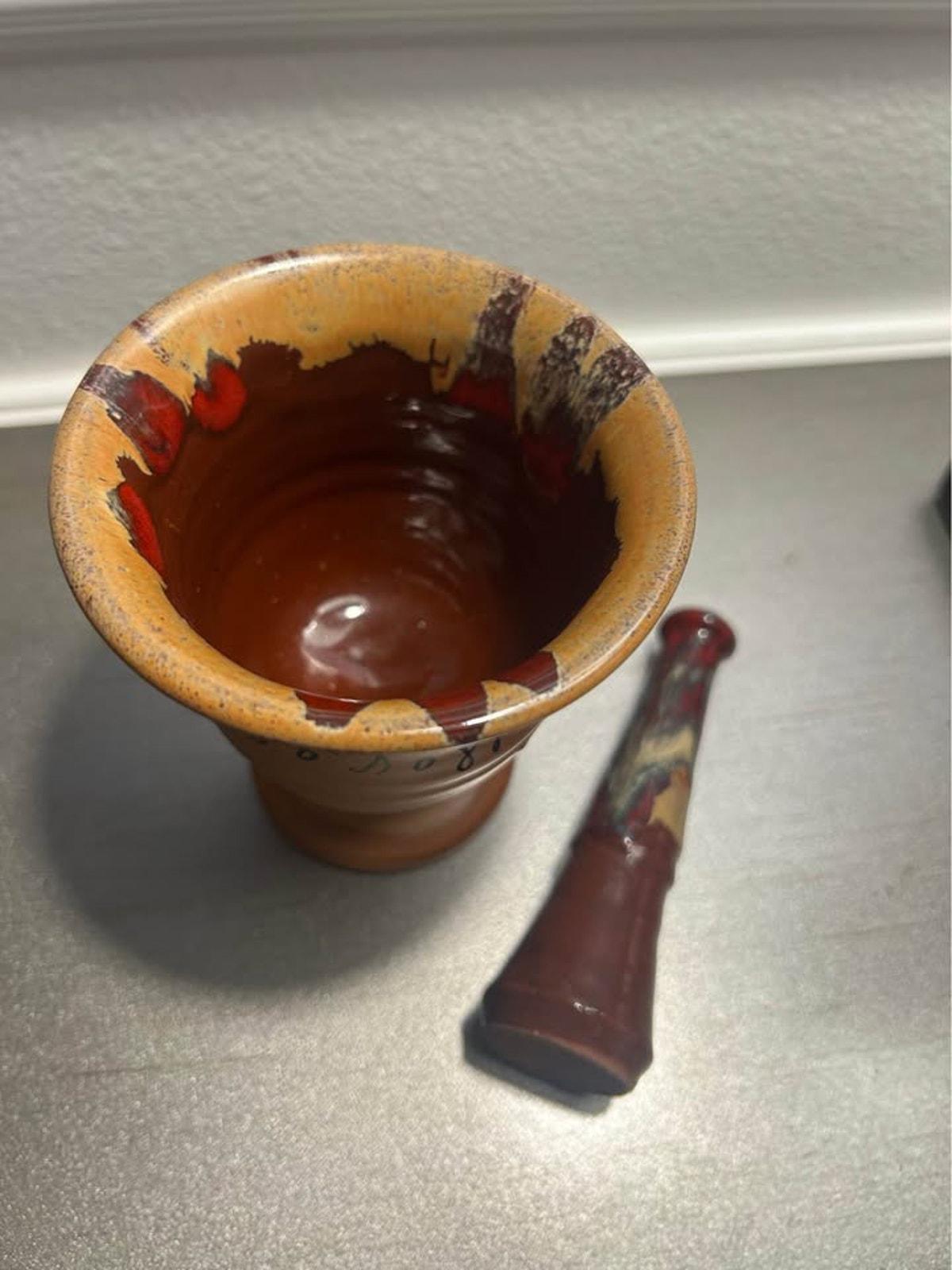 Vintage Handmade Greek Ceramic Mortar and Pestle | Signed Missolonghi Terracotta | Hellenic Folk Art Kitchenware