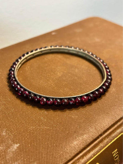 Victorian Bohemian Garnet Bangle in Gold-Washed Tombak