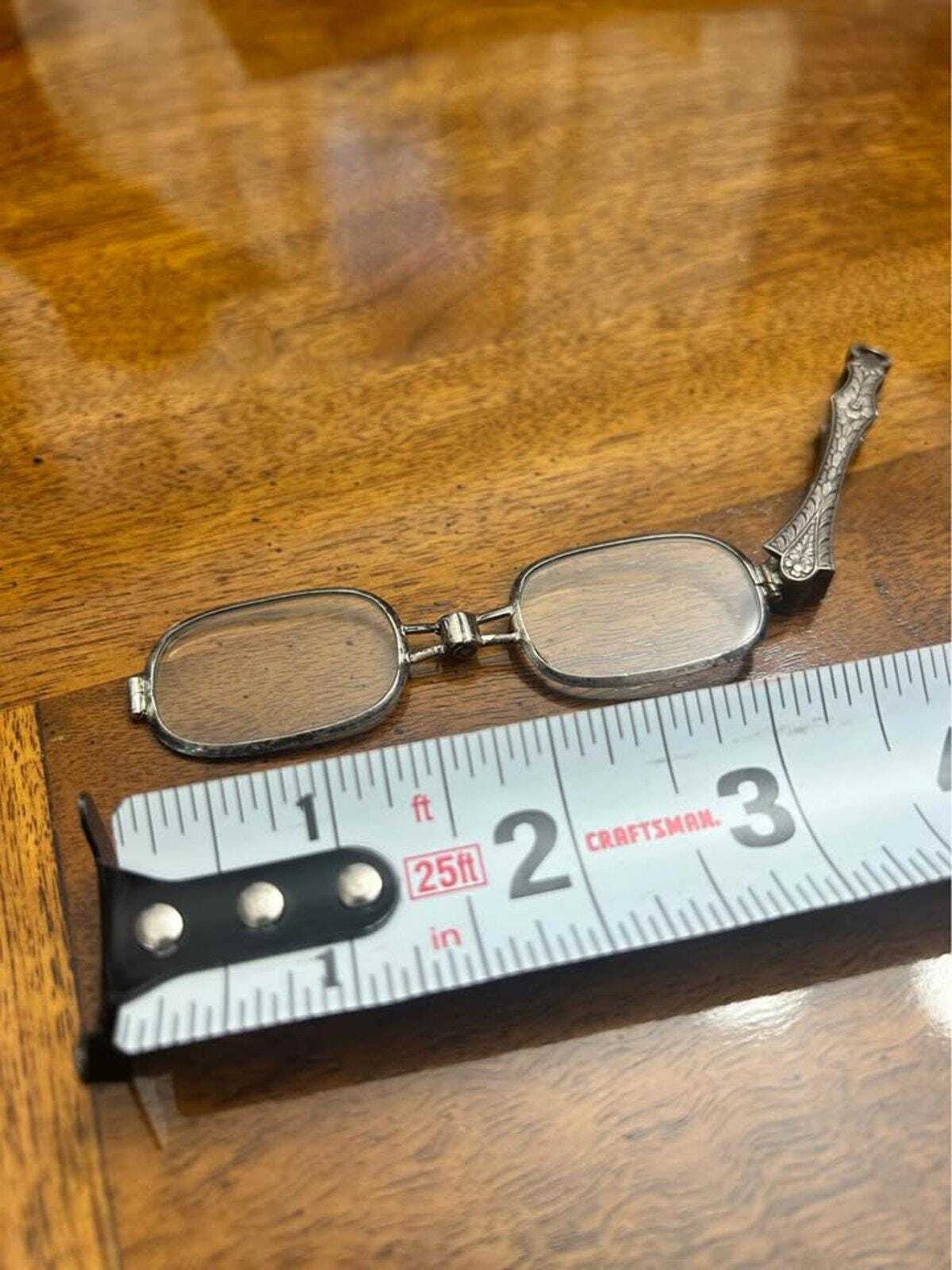 Antique Sterling Silver Floral Engraved Folding Lorgnette