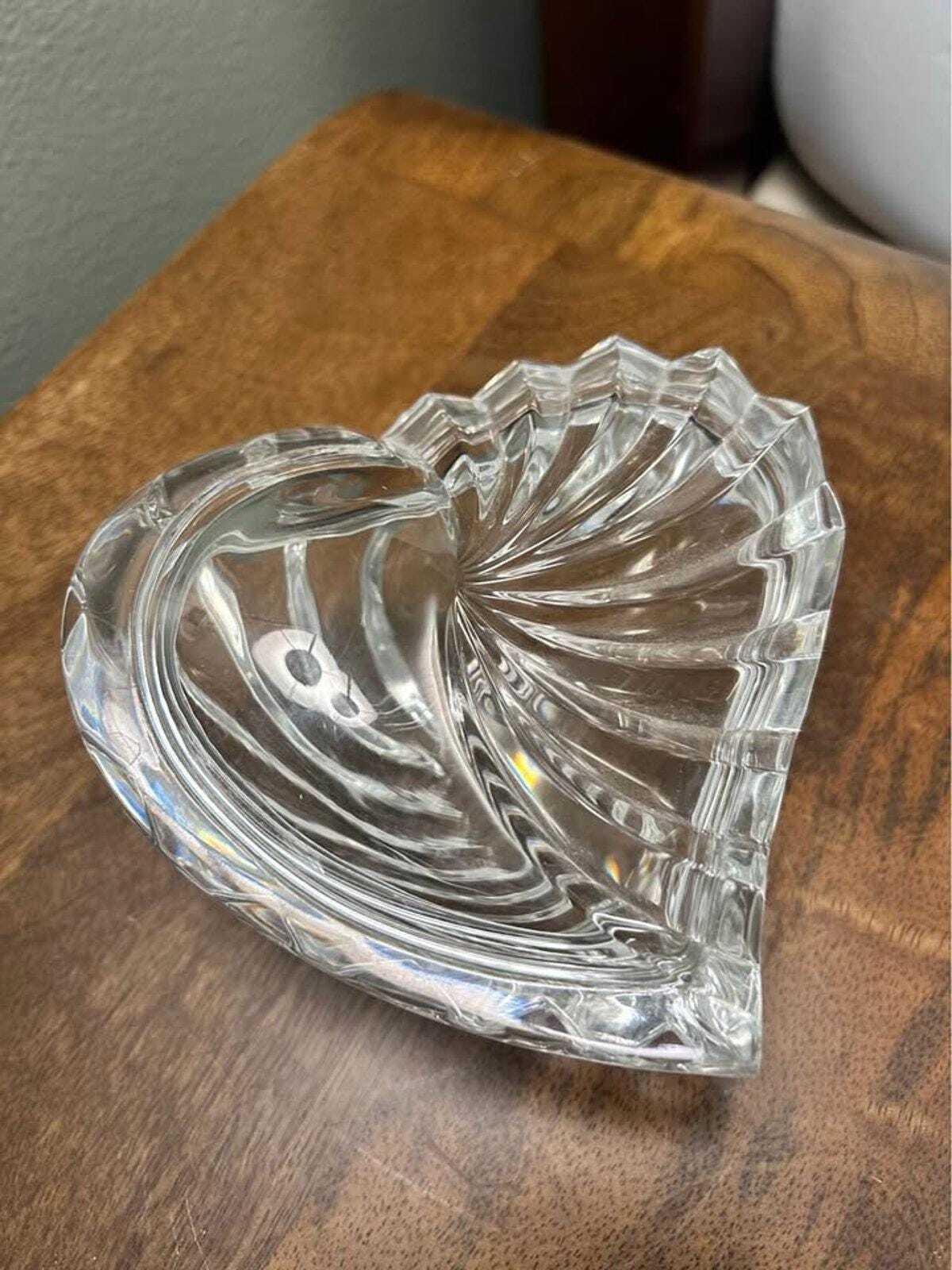 Gorham Germany Lead Crystal Ribbed Lidded Heart Trinket Box