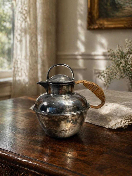 Lawrence B. Smith Co. Silver Plate Teapot | Pattern 1119 Pitcher with Woven Rattan Handle