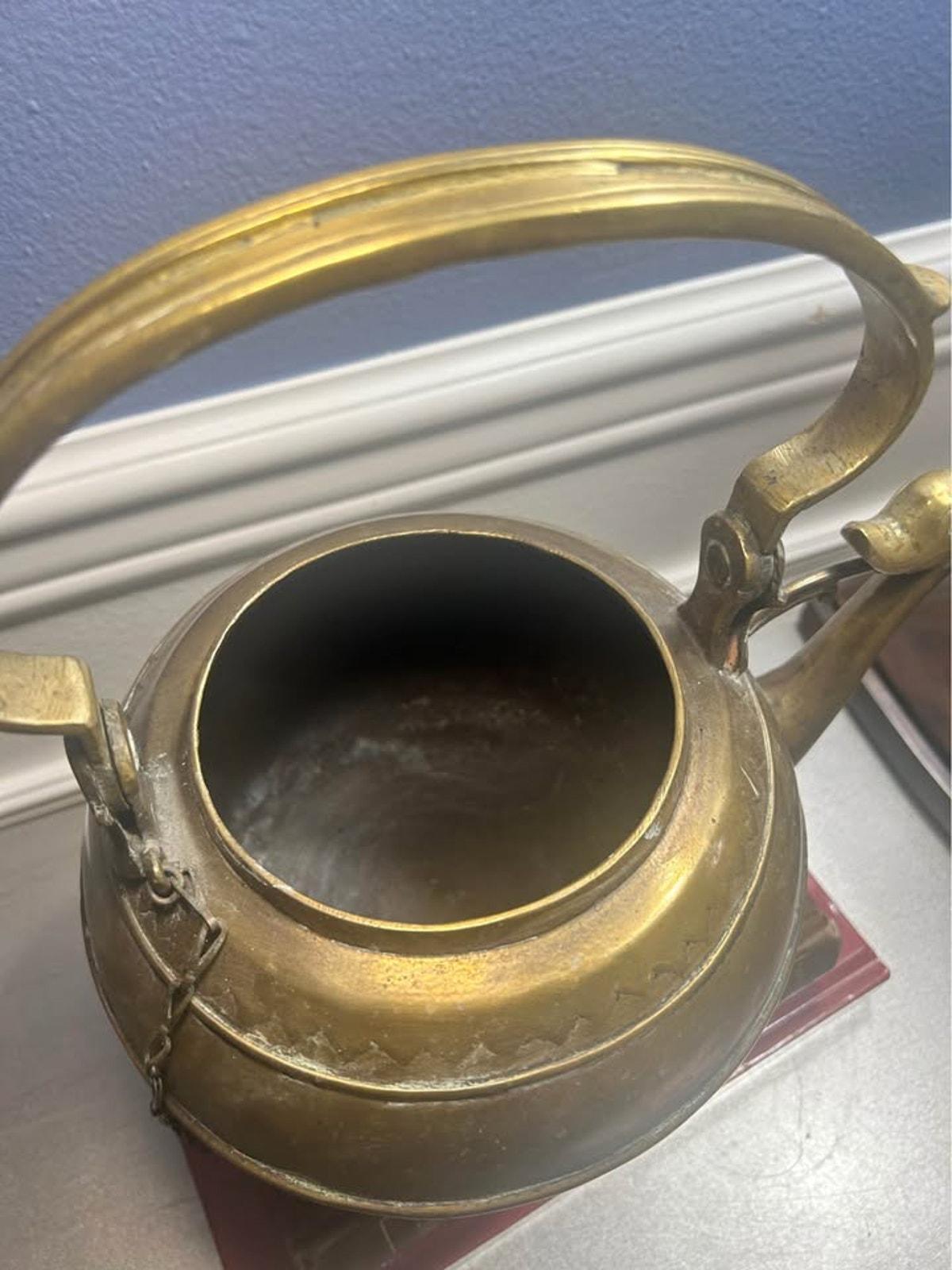 Antique Engraved Brass Teapot, Bird Head Spout, Sumatran Minangkabau Ceremonial Kettle