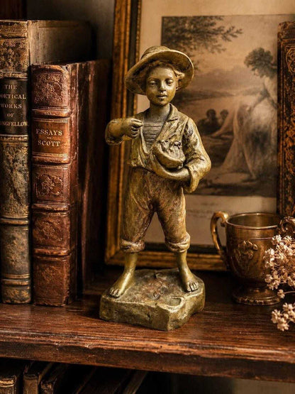 Antique French Bronze Peasant Boy Sculpture by Goyeau
