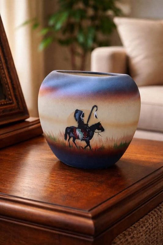 T. Blank Ome Signed Southwestern Pottery Vase - Hand-Painted Bison & Eagle Narrative
