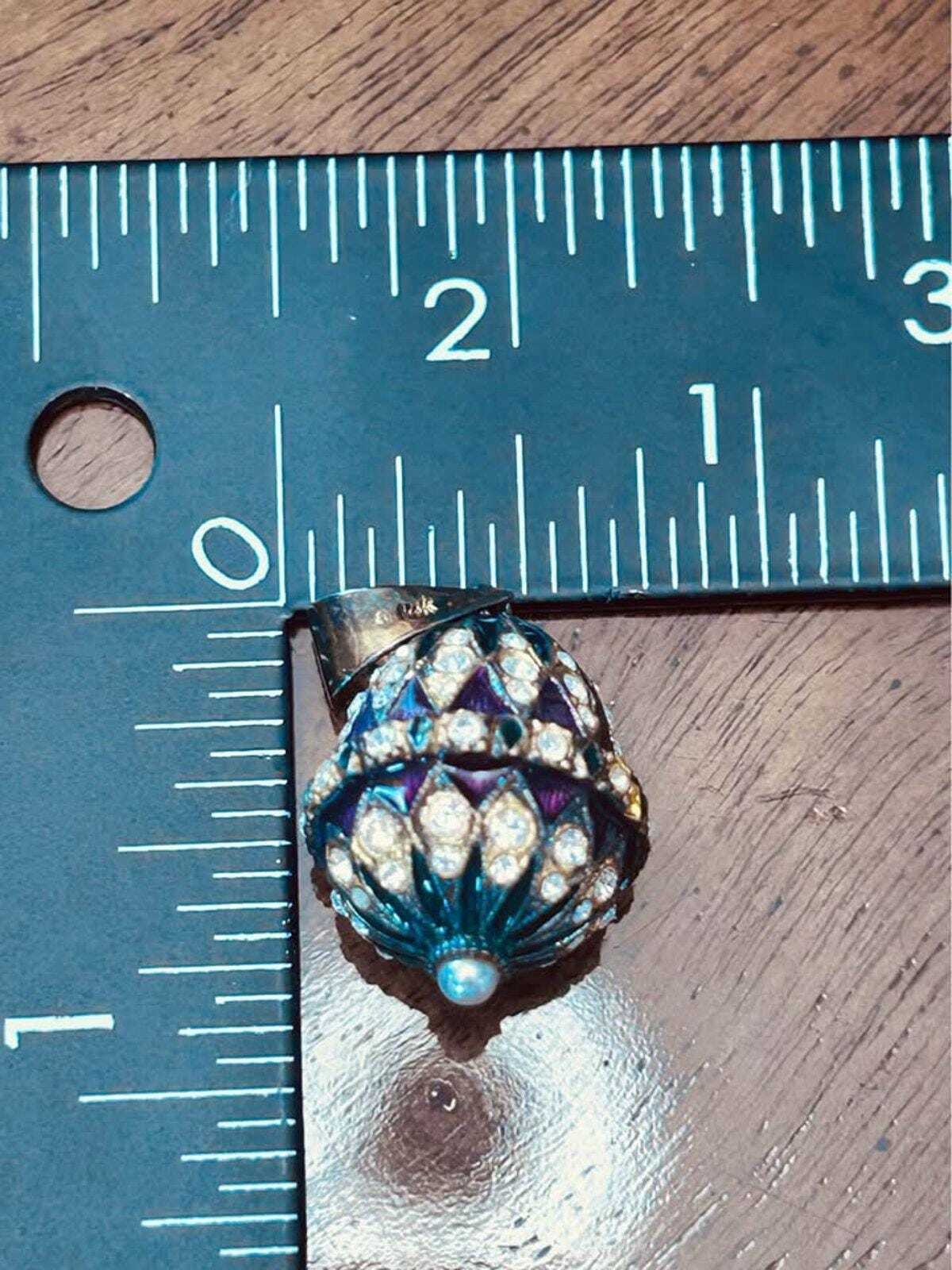 Vintage Fabergé Style Purple Enamel Egg Pendant with Rhinestone Accents