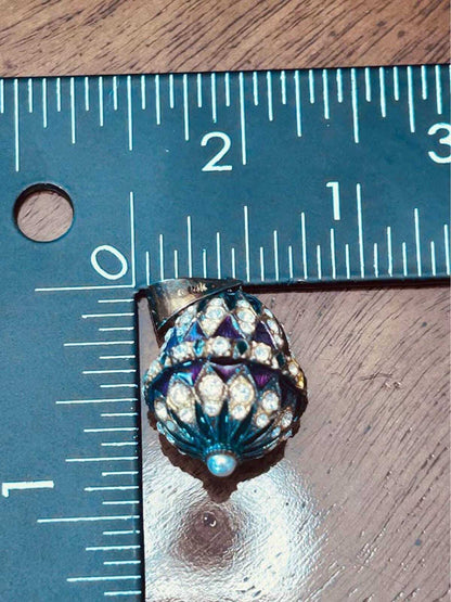Vintage Fabergé Style Purple Enamel Egg Pendant with Rhinestone Accents