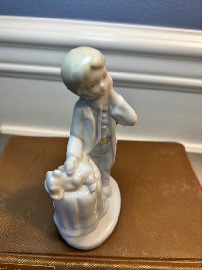 K's Collection Vintage Porcelain Young Veterinarian Figurine - Hand Painted Pastel Boy with Dog