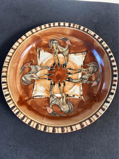 Monique Abatt Signed Studio Pottery Bowl – Hand-Painted Gazelle Motif, Mid-Century Ceramic Art