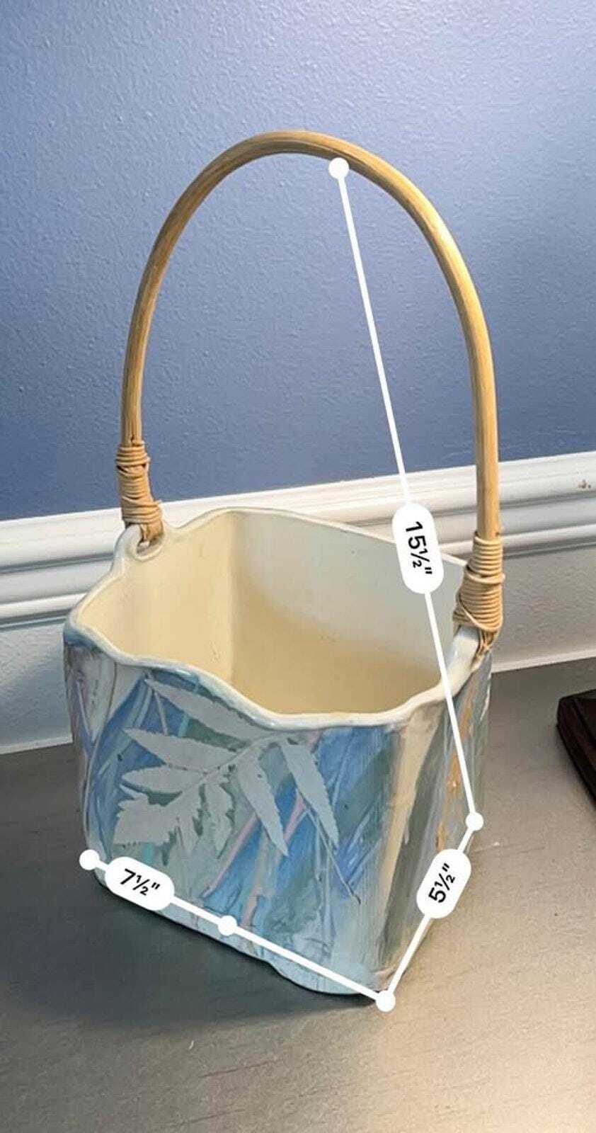 Hannegan Studio Art Pottery Square Basket with Bentwood Handle