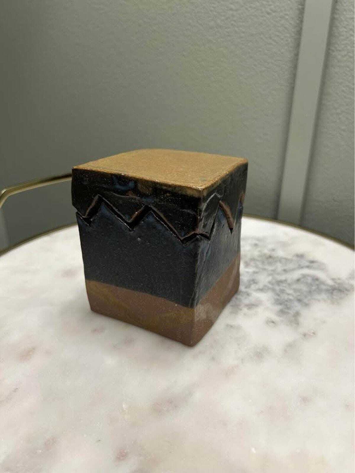Tom Appleby Studio Pottery Lidded Box, Geometric Stoneware Vessel, PNW Art