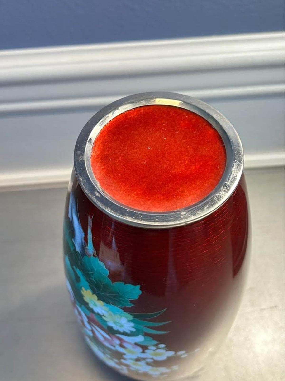Ando Cloisonne Co. Red Akasuke Floral Vase | 9.5" Japanese Enamel