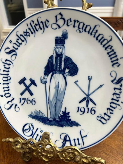 Antique 1916 Meissen Porcelain Plate - Royal Saxon Mining Academy Freiberg