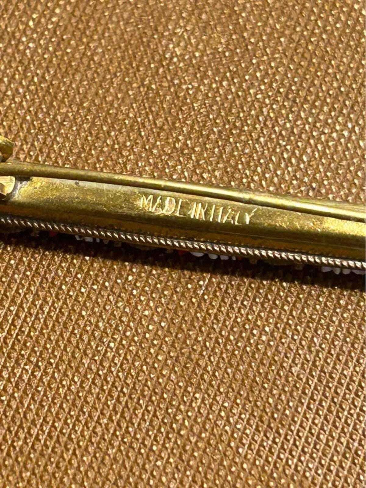 Vintage Italian Micro Mosaic Floral Bar Pin Brass Grand Tour Style Brooch