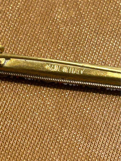 Vintage Italian Micro Mosaic Floral Bar Pin Brass Grand Tour Style Brooch